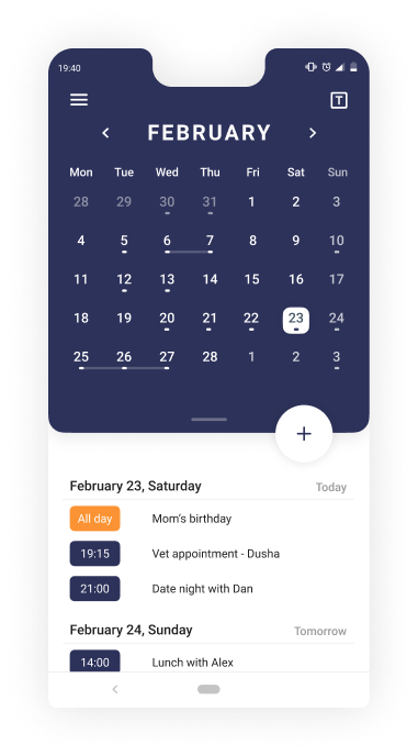 Schedule App - calendar’s home screen Full month view