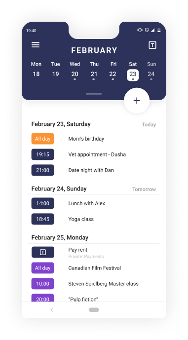 Schedule App - calendar’s home screen list view